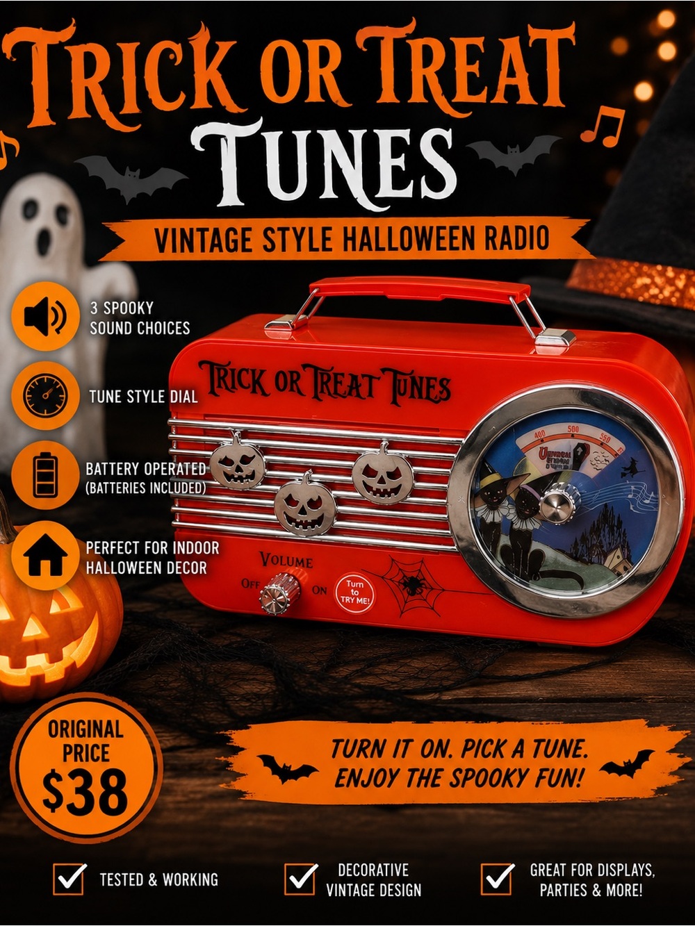 Vintage-Style Halloween Radio - Red